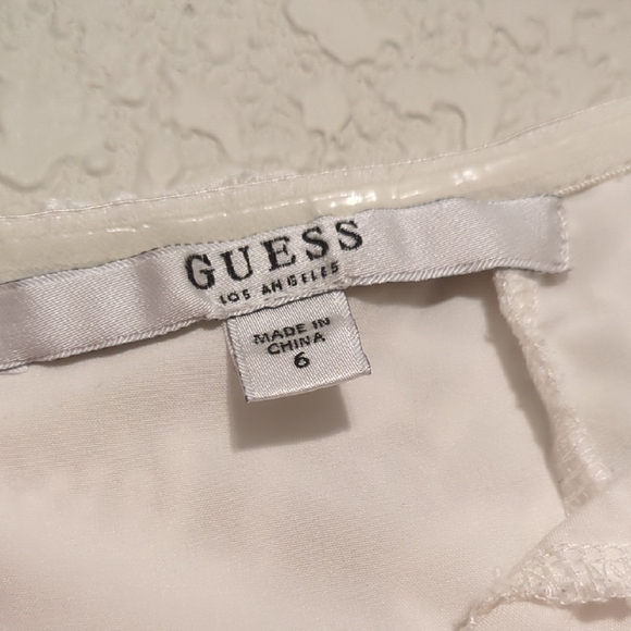 Guess Roselee white lace sweetheart neckline sheath mini off shoulder dress - Picture 7 of 9